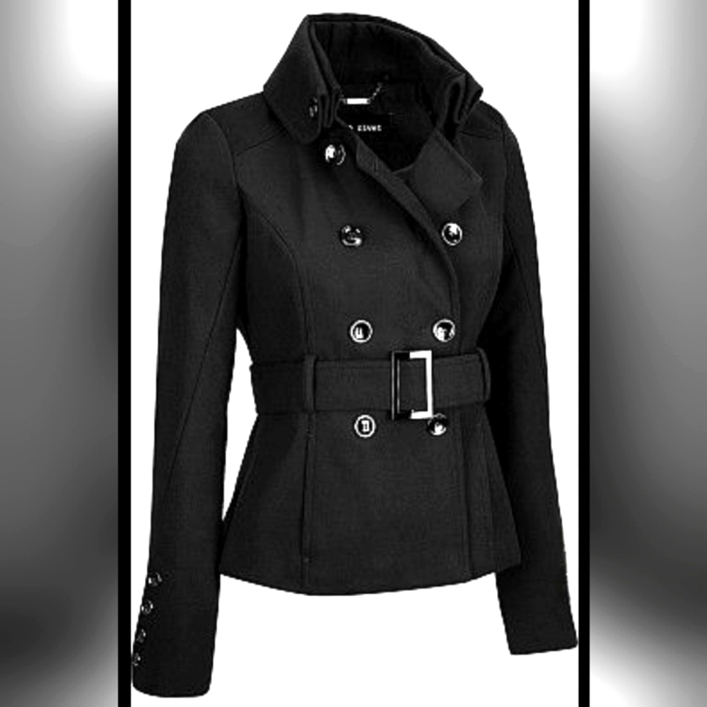 NWOT | Black Rivet | Double Breasted Button Up Belted Peacoat Jacket | Small